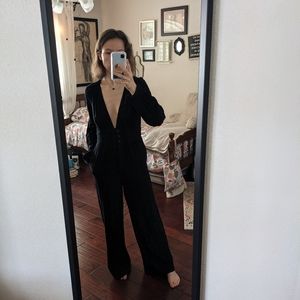 Deep V long sleeve free people jumpsuit